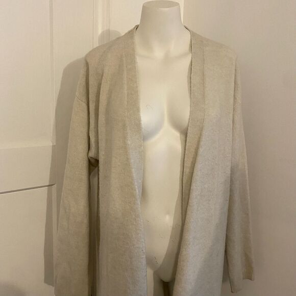 H&M size Small Neutral Oversized Lagenlook Cream Open Front Long Line Cardigan - Picture 9 of 9